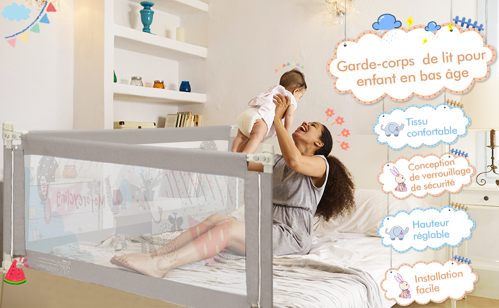 Costway Berceau pour bébé 3 en 1 à côté d'un lit d'enfant avec des hauteurs  réglables à 5 niveaux