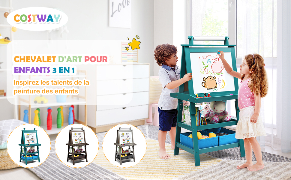 Chevalet Pour Enfants 3 En 1 Tableau De Dessin Magnétique Double Faces (tableau  Blanc + Tableau Noir) à Prix Carrefour