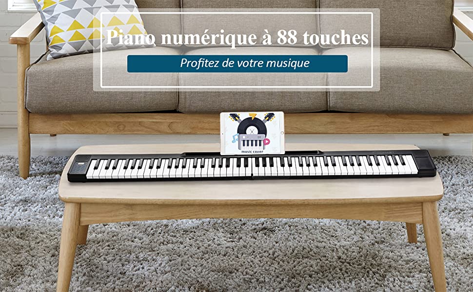 Asmuse Piano numérique à 88 touches avec piano semi-lesté et Bluetooth  portable pour la maison, clavier avec MIDI USB et prise casque, convient  pour les débutants Noir : acheter des objets Beatles