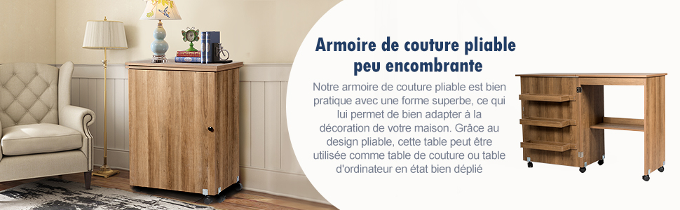 Table De Couture Pliante Meuble Pour Machine À Coudre Avec 3 Etagères Brun  20_0001195 à Prix Carrefour