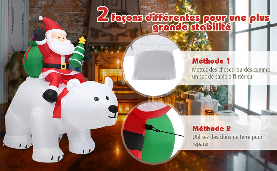 Costway 2m Père Noël Gonflable Sur L'ours Polaire Blanc Tête Oscillante  Avec Ventilateur à Prix Carrefour