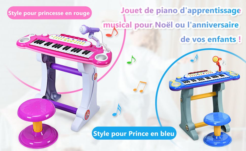 COSTWAY Piano pour Enfants 3 Ans 37 Touches avec Tabouret,Microphone  Réglable et Pupitre de Musique Amovible Jouet de Piano Rose - Cdiscount  Instruments de musique