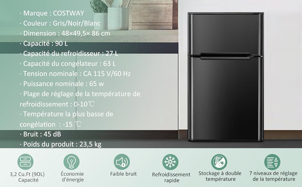 Costway mini réfrigérateur 46 l, frigo avec température réglable 0-7℃, 2  etagères, porte gauche/droite interchangeable et hauteur de pieds réglable,  portable pour voyage B07YXSQCNB - Conforama