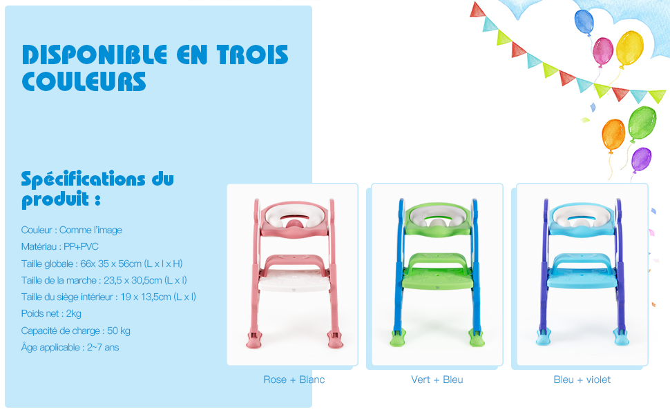 Siège de Toilette pour Enfants Pliable et Hauteur Réglable en PP&PVC  Convient aux Enfants 1-8 Ans Vert+Bleu - Costway