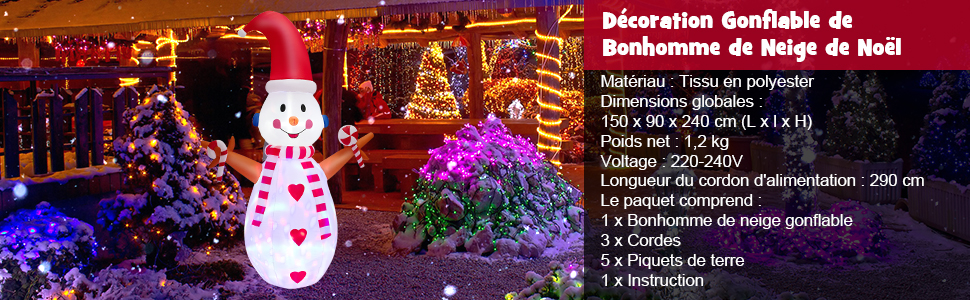 240 Cm Bonhomme De Neige Gonflable Lumineux À Led Multicolores Rotatives  Décoration Pour Noël Intérieur à Prix Carrefour