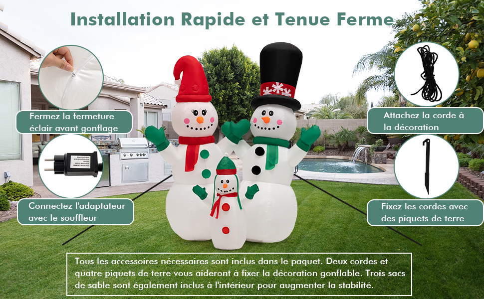 Bonhomme de neige gonflable de Noël de 6 pieds de Quntis avec la décoration  de Noël à LED rotative avec le ventilateur pour le jardin de Noël de Noël  de vacances en