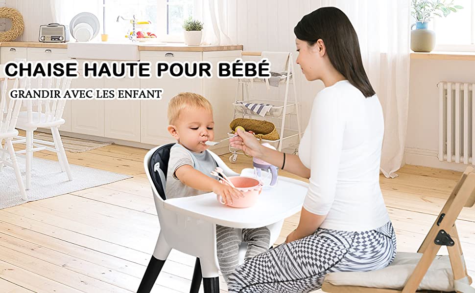 Chaise Haute bébé - Évolutive - Réglable - en Bois - 2 en 1 – 6 mois  jusqu’à 5 ans - vert