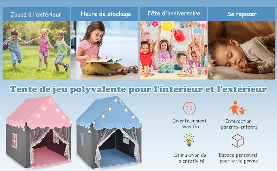 Tente de jeu pour enfants pour structure en bois légère rose intérieure ou  extérieure