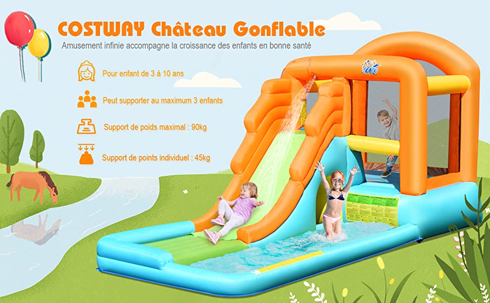 Château gonflable avec toboggan et piscine 298x400x221 cm
