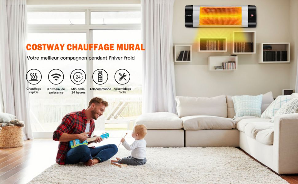 TRESKO Chauffage Radiant Plafond Infrarouge, 1500W + Télécommande +  Affichage LED