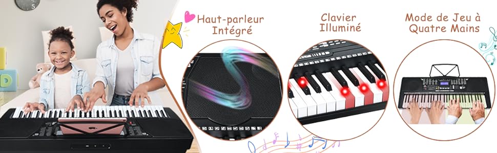 MOGOI Piano pour enfants multifonctionnel Clavier de 61 touches avec  Microphone