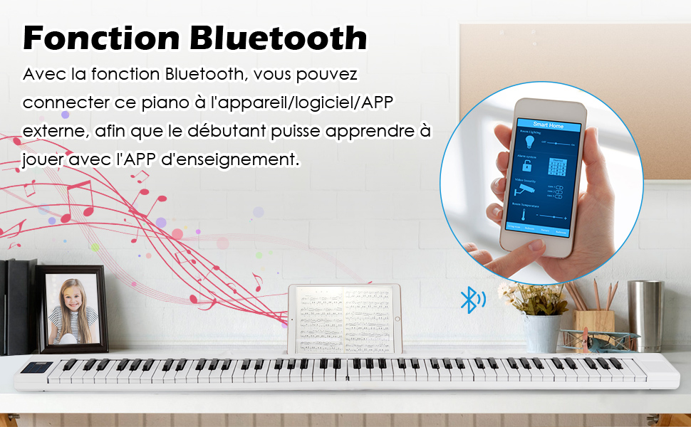 Piano Numérique Pliable à 88 Touches avec Fonction Bluetooth MIDI Clavier  Électronique Portable avec Pédale de Sustain Sac de Transport - Costway