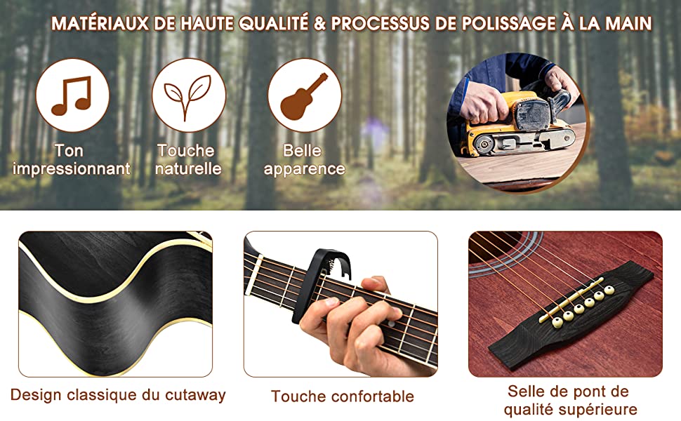 JEfor-Guitare acoustique pour adolescents, kit de voyage pour débutants et  adultes, sac à médiators Capo, 6 cordes en acier, AGT16, 41/38 po -  AliExpress