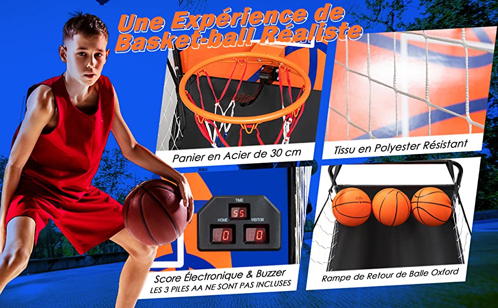 COSTWAY Jeu de Basketball Arcade Enfants Pliable avec Marqueur Electronique,  Buzzer, 3 Ballons Pompe Diamètre du Panier 32 cm 8 Ans+ - Cdiscount Sport