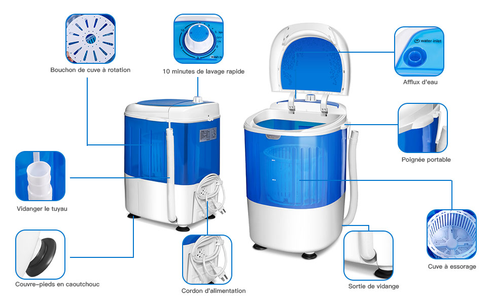 MINI machine à laver 4,5kg Essoreuse Lave-linge double Bac 300W avec  minuterie Lavage à sec 3 kg système surchauffe Blanc - Costway