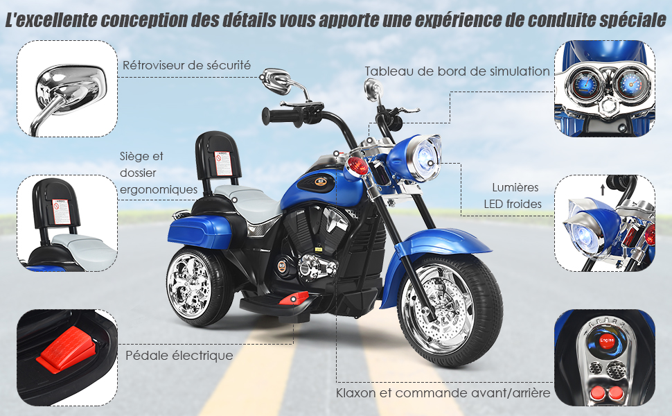 Moto Électrique pour Enfants DREAMADE - Style Cool avec Phare