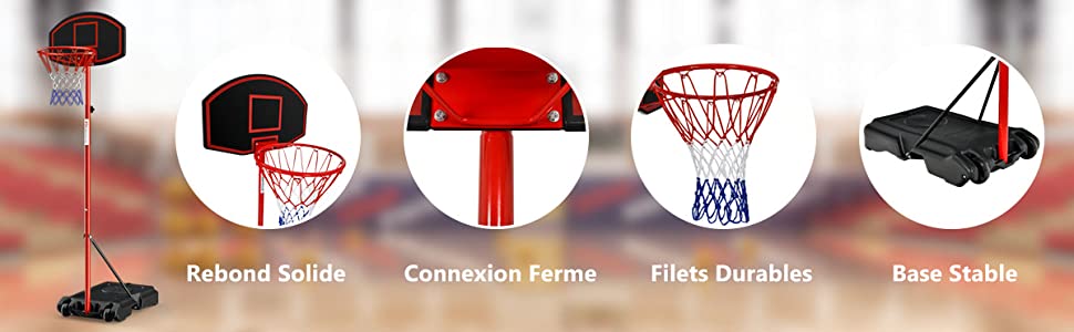Panier de Basket-Ball Hauteur Réglable de 192 – 247 CM Support Portable de  Basketball Sur Roulettes pour Enfant/Adultes - Costway