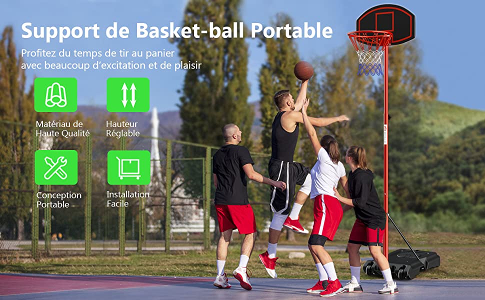Panier de Basket-Ball sur pied hauteur réglable 1,26 – 1,58 m + accessoires