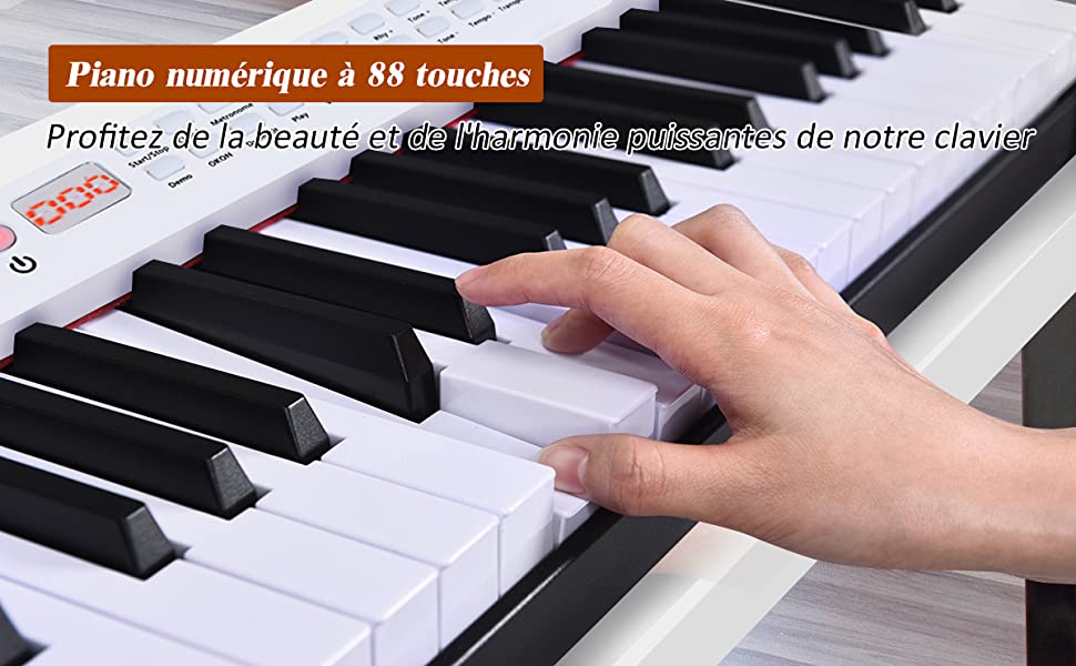 Piano numérique 88 touches pondérées clavier piano piano électrique clavier  support MIDI avec couvercle, support, triple pédales, tabouret for examen  débutant (Color : White) : : Instruments de musique et Sono
