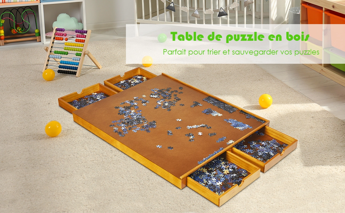 RELAX4LIFE Table de Puzzle en Bois pour Puzzle 1000 à 1500 PCS avec 4  Tiroirs, Tableau de Puzzle Transportable avec Surface de Travail 80 X 65 CM  : : Jeux et Jouets