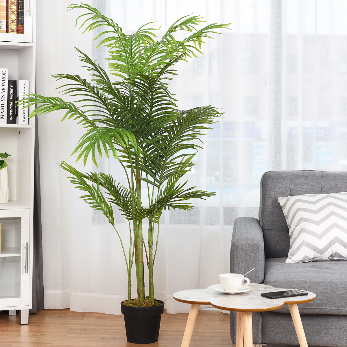 Plante Artificielle 150cm en pot Faux arbre palmier Aréca avec pot pour décoration  intérieur ou extérieur, Vert