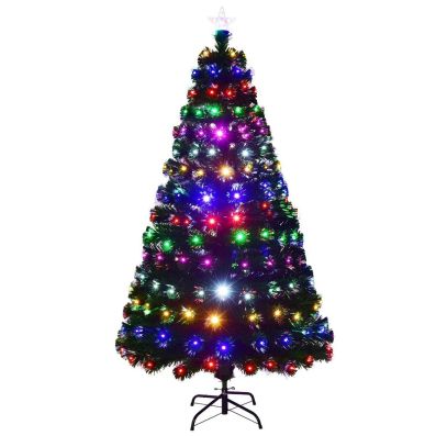 Costway sapin de noël artificiel lumineux, led lumière 6 couleurs, 8 modes  d'éclairage, etoile sommet, branches touffues, décoration de noël, 210 -  Conforama