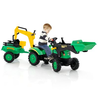 COSTWAY Tracteur pour Enfant Jouet Pelle avec Seau Rotatif, Roues