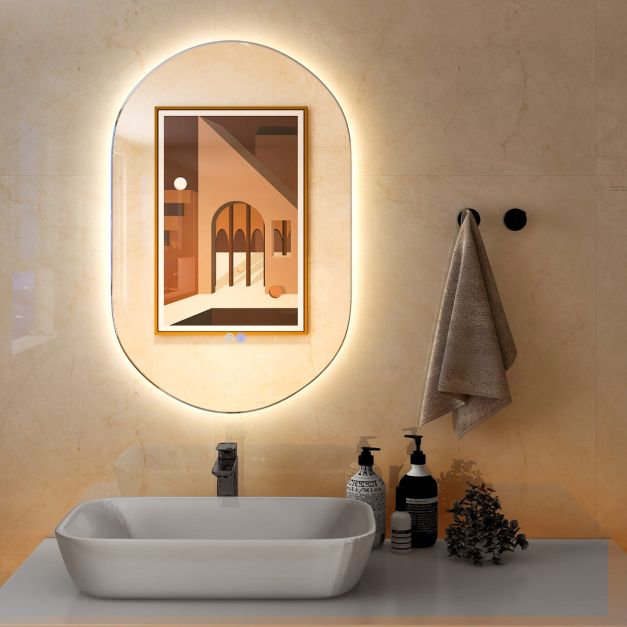 Skecten Miroir Mural avec Éclairage LED Interrupteur Tactile Miroir  Lumineux pour Salle de Bain 50*70 cm