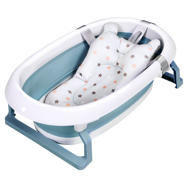 Baignoire Bébé Pliable Baignoire Bébé Ergonomique avec Pieds Antidérapants pour  Bébés et Nouveau-nés (Bleu+ Coussin de bain)