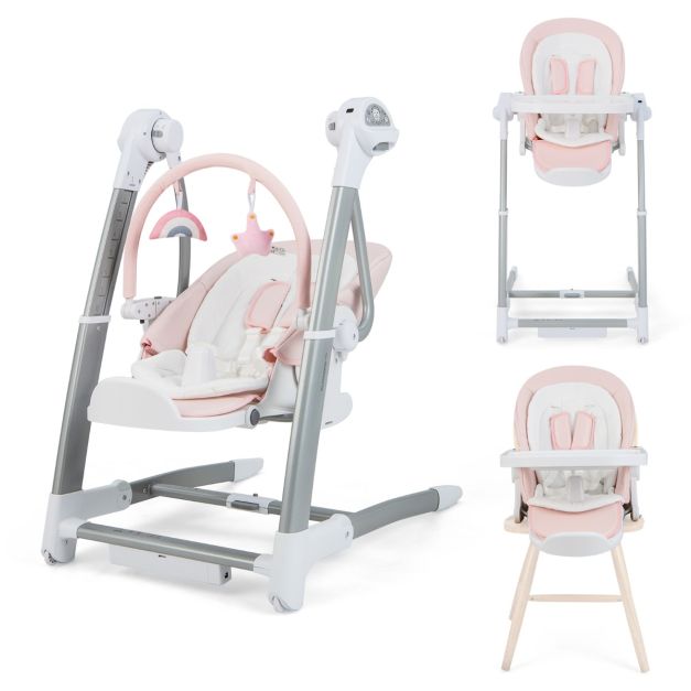 Costway Chaise haute bébé 3 en 1 avec dossier réglable et plateaux  amovibles rose