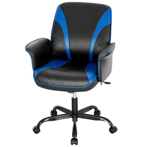 Chaise gaming de massage Chaise de bureau Fauteuil gamer et repose-pied  Noir et bleu Similicuir