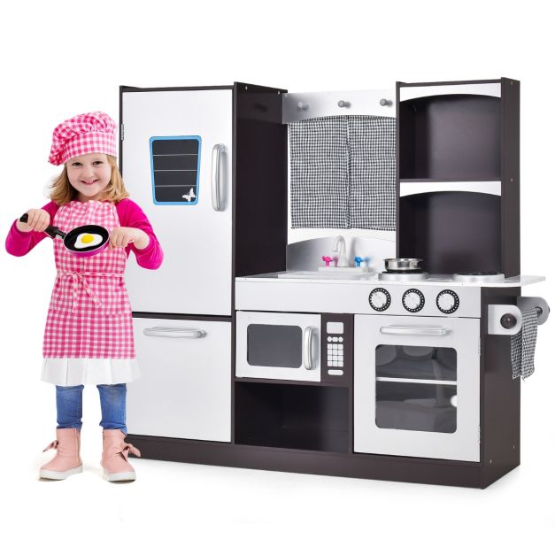 Cuisine Enfant en Sapin Non Toxique avec Réfrigérateur à 2 Niveaux Évier,  Four, pour Enfant de 3+ Ans 97 x30 x 95 CM