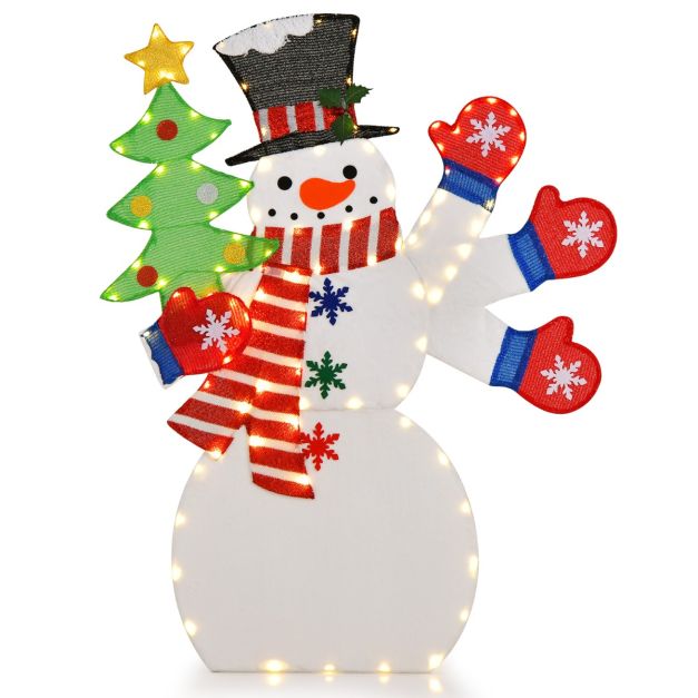 Bonhomme de Neige Lumineux Extérieur 180CM avec 200 LED Blanc Froid 4  Piquets Decoration Noël Dépliable