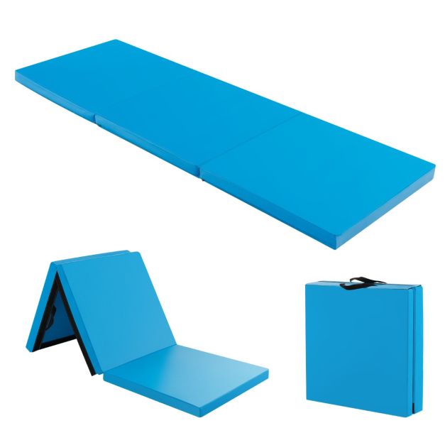 Tapis de sport Giantex tapis de gymnastique pliable portable bleu 180 x 60  x 3,8cm pour fitness,yoga,sport et exercice