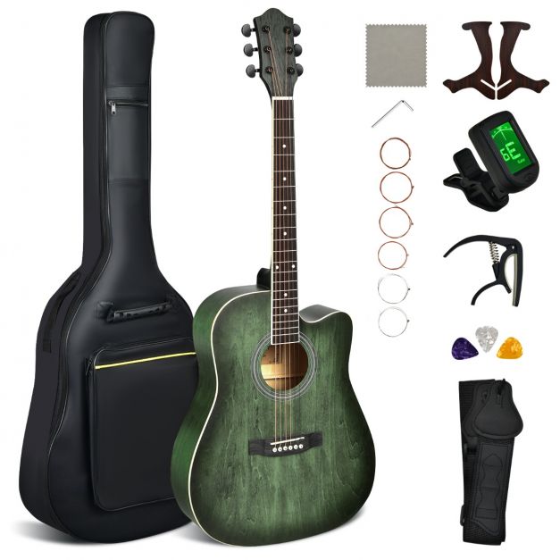 Guitare Acoustique 104 cm avec Sac Sangle Accordeur Electronique Capo  Médiator 6 Cordes Supplémentaires pour Débutants Vert - Costway