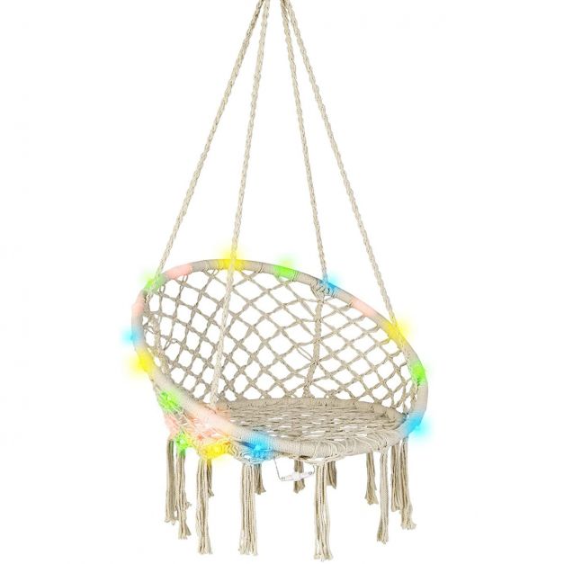 Chaise hamac balançoire avec Kit de matériel de suspension, chaise  suspendue en corde de coton tricotée à la main avec bande lumineuse pour  intérieur et extérieur - AliExpress
