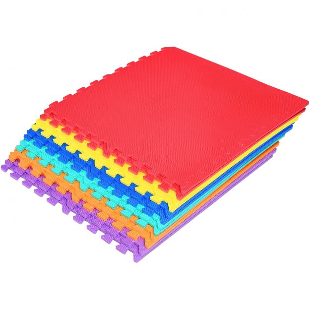 Tapis Puzzle Mousse pour Enfant 12 Pièces Multicolores de 61 x 61cm Tapis  de Jeu Résistants - Costway