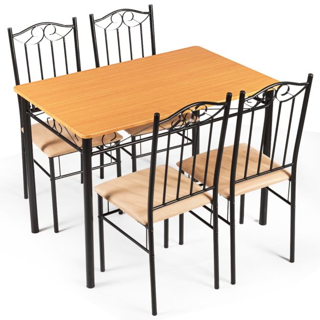 Ensemble Table et 4 Chaises, Table à Manger avec 4 Chaises, Cadre en Métal  Noir