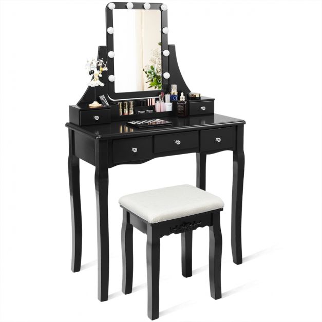 Coiffeuse table de maquillage commode avec miroir étagères plateau  suspendue