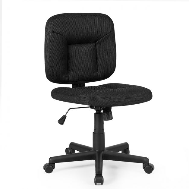 Chaise de Bureau Pivotante avec Support Lombaire sans Accoudoirs en Tissu  Filet Rembourré Hauteur Réglable Charge 120KG Noir - Costway