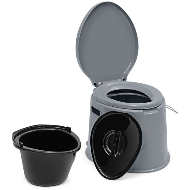 Toilette Portable pour Camping Extérieure avec Seau Intérieur 5L en PP  Charge 200KG - Costway