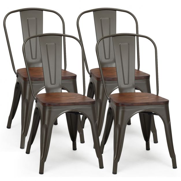 Lot de 4 Chaises Stacks Beiges Woody Sièges de Table Assises Chaises  Empilables en Acier et Plastique 48,5x52,5x80cm - L'Héritier du Temps