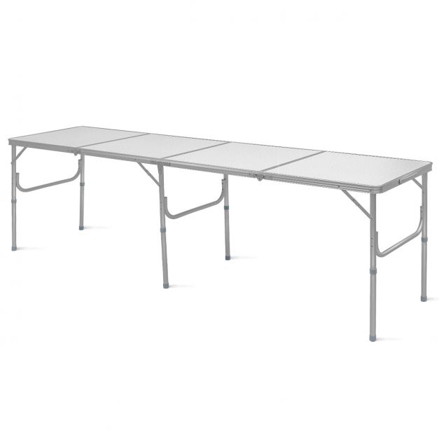 Table de Camping Pliante Portable 241 x 61 x 71CM Cadre en Aluminium  Plateau en MDF pour Pique Nique Blanc - Costway