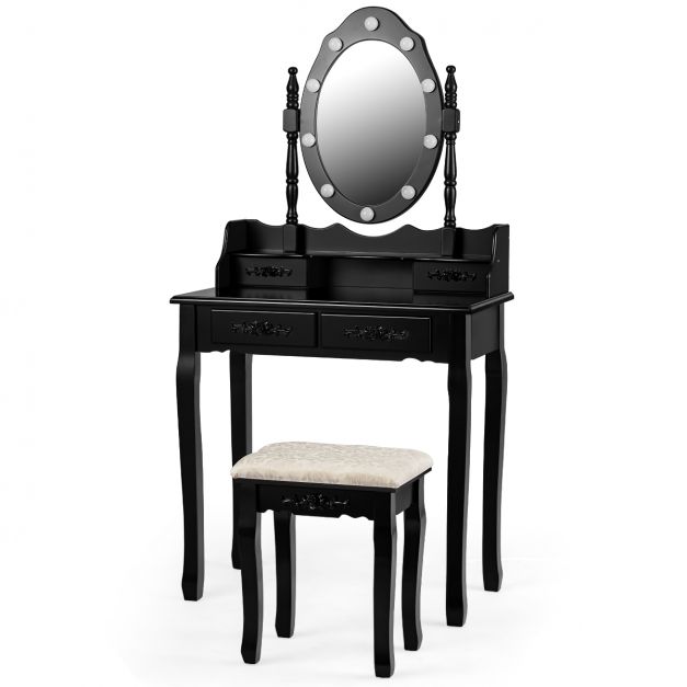 Coiffeuse Led Table De Maquillage Avec Tabouret Miroir Ovale + 1