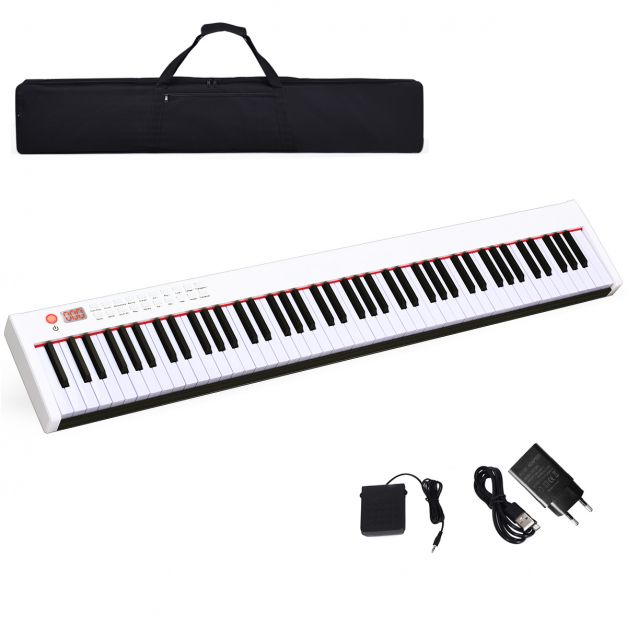 Piano pliable – 88 touches, clavier numérique semi-lesté pleine taille,  piano numérique avec support de partition, pédale de sustain et sac à main