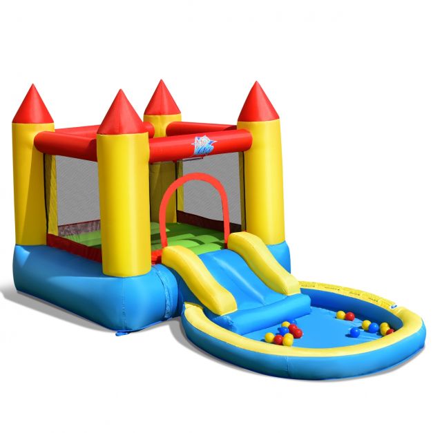 Château gonflable XXL pour enfants avec toboggan, piscine et jets d