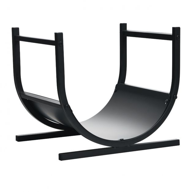 Outsunny Range-bûches porte bûche en acier avec 2 crochets et étagère  inférieure pour intérieur et extérieur 45 x 32 x 58 cm noir