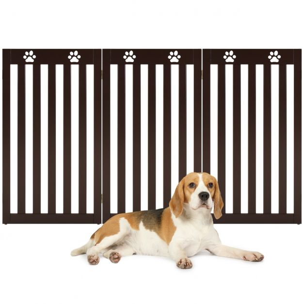 GIANTEX - Barrière autoportante pour chien 4 panneaux en bois charnières  métalliques à 360° sans perçage pour maison escaliers marron - Clôture pour  chien - Rue du Commerce