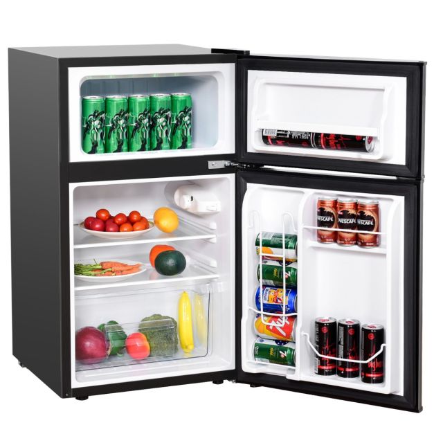 Costway mini réfrigérateur 46 l, frigo avec température réglable 0-7℃, 2  etagères, porte gauche/droite interchangeable et hauteur de pieds réglable,  portable pour voyage B07YXSLC4X - Conforama