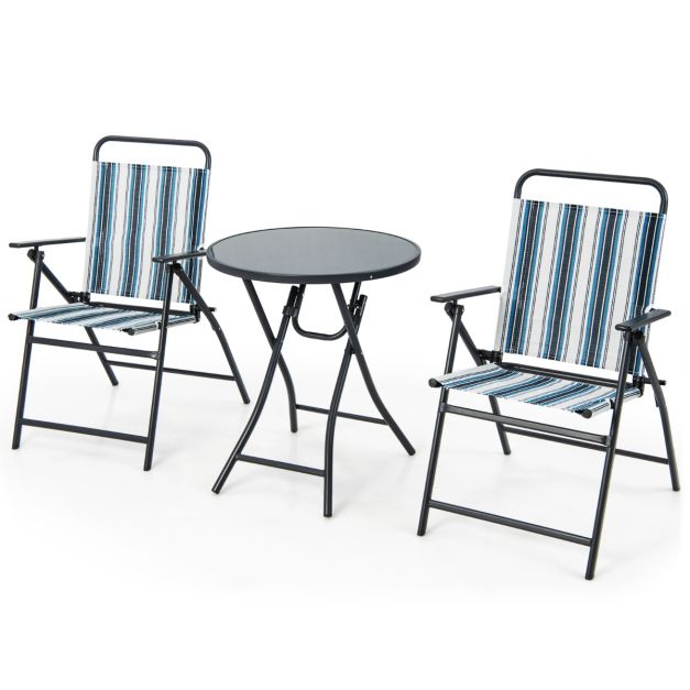 Chaise pliante d'extérieur – Bleu et taupe - Ferlac